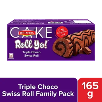 Britannia Cake Roll Yo - Triple Choco Swiss Roll Family Pack, Contains Egg, 165 g