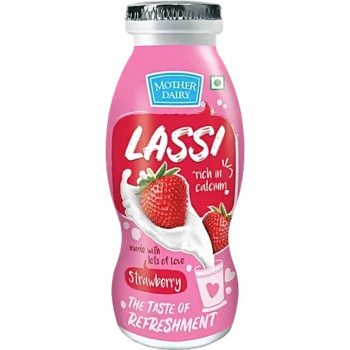 Mother Dairy Lassi - Strawberry, Rich in Calcium, 180 ml Bottle