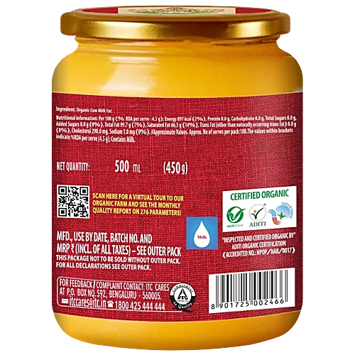 Aashirvaad Svasti Pure Organic Cow Ghee, 500 ml Bottle - Image 2