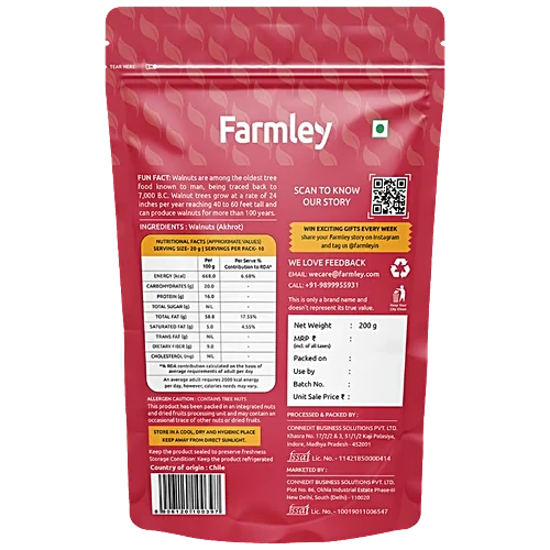 Farmley Premium Walnut Kernel - Walnuts Without Shell, Akhrot, Dry Fruits, Natural Akhrot Giri, Rich In Proteins & Antioxidants, 200 g Pouch - Image 2