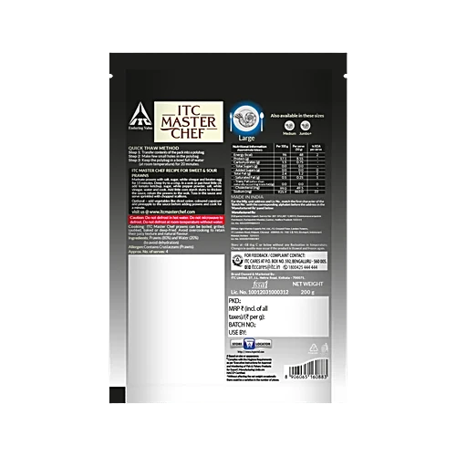 ITC Master Chef Large Prawns, Peeled, Deveined, 200 g - Image 2