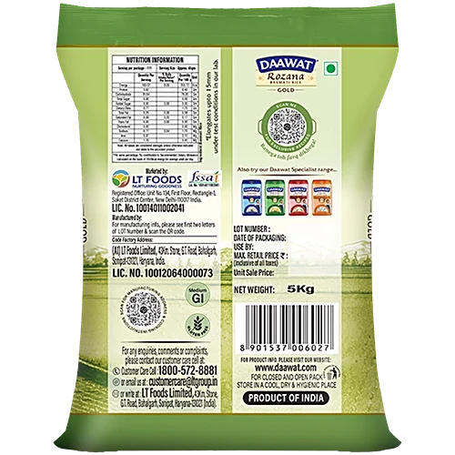 Daawat Rozana Gold Basmati Rice, 5 kg Pouch - Image 2