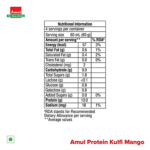 Amul Mango Flavour Protein Kulfi, 60 ml (Pack of 4) - Image 4