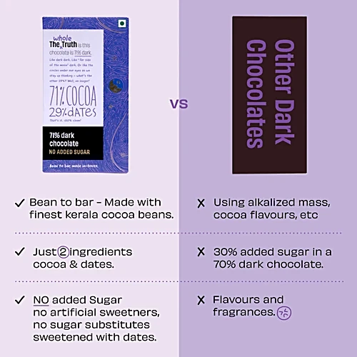The Whole Truth 71% Dark Chocolate - No Added Sugar, 80 g - Image 4
