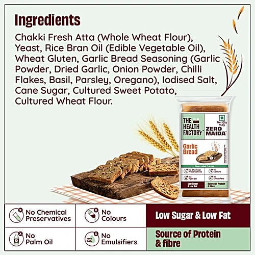 The Health Factory Zero Maida Garlic Bread, 156 g - Image 4