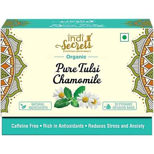 indiSecrets Pure Tulsi Chamomile Tea, 36 g (20 Bags x 1.8 g) - Image 3