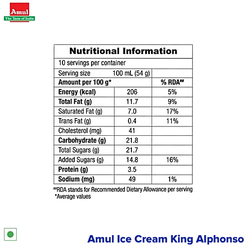 Amul Ice Cream - King Alphonso, 1 L Tub - Image 5